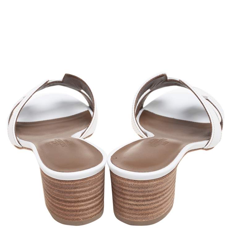 Hermes White Leather Oasis Slide Sandals Size 37.5