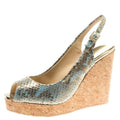 Jimmy Choo Metallic Tea Rose Mix Embossed Python Leather Prova Slingback Cork Wedge Sandals Size 38.5