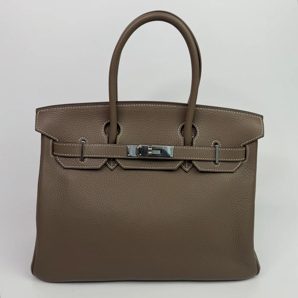 HERMÈS BIRKIN 30 IN ETOUPE CLEMENCE LEATHER WITH PHW