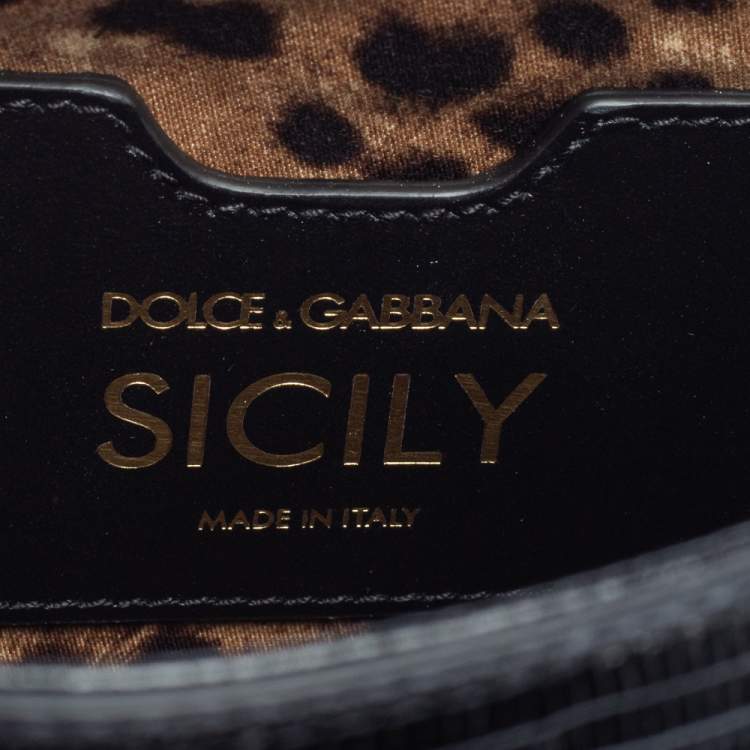 Dolce & Gabbana Black Lizard Embossed Leather Small Miss Sicily Top Handle Bag