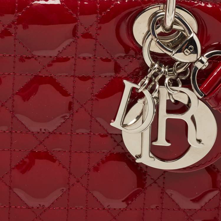 Dior Red Cannage Patent Leather Medium Lady Dior Tote