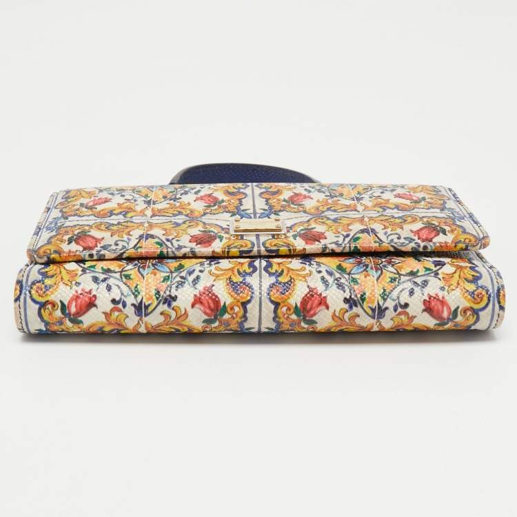 Dolce & Gabbana Multicolor Majolica Print Leather Miss Sicily Von Wallet On Chain