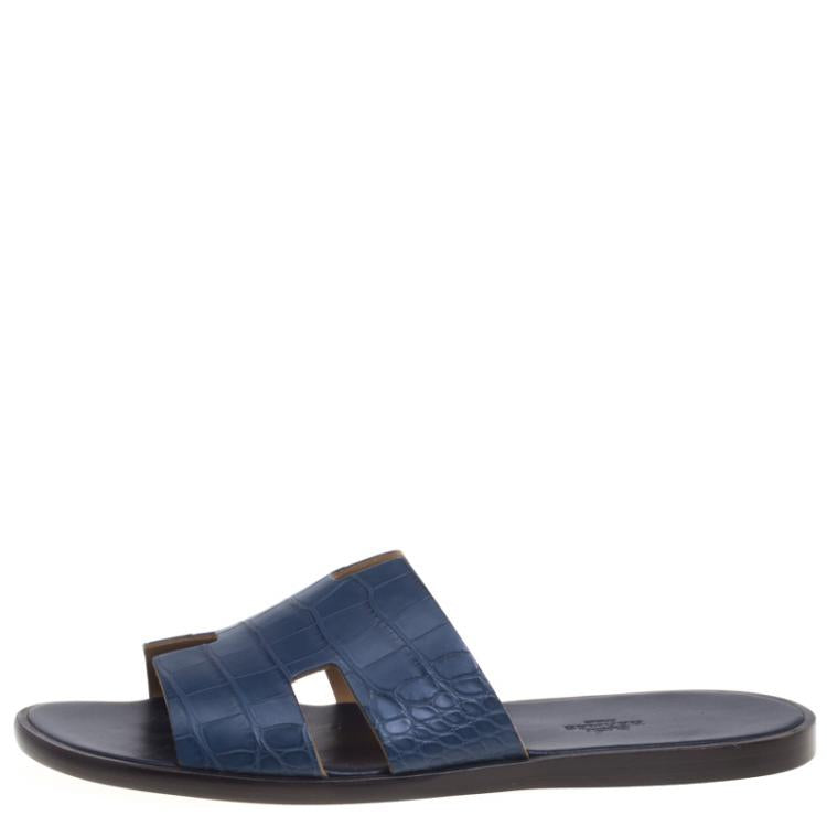 Hermes Indigo Blue Alligator Izmir Sandals Size 44