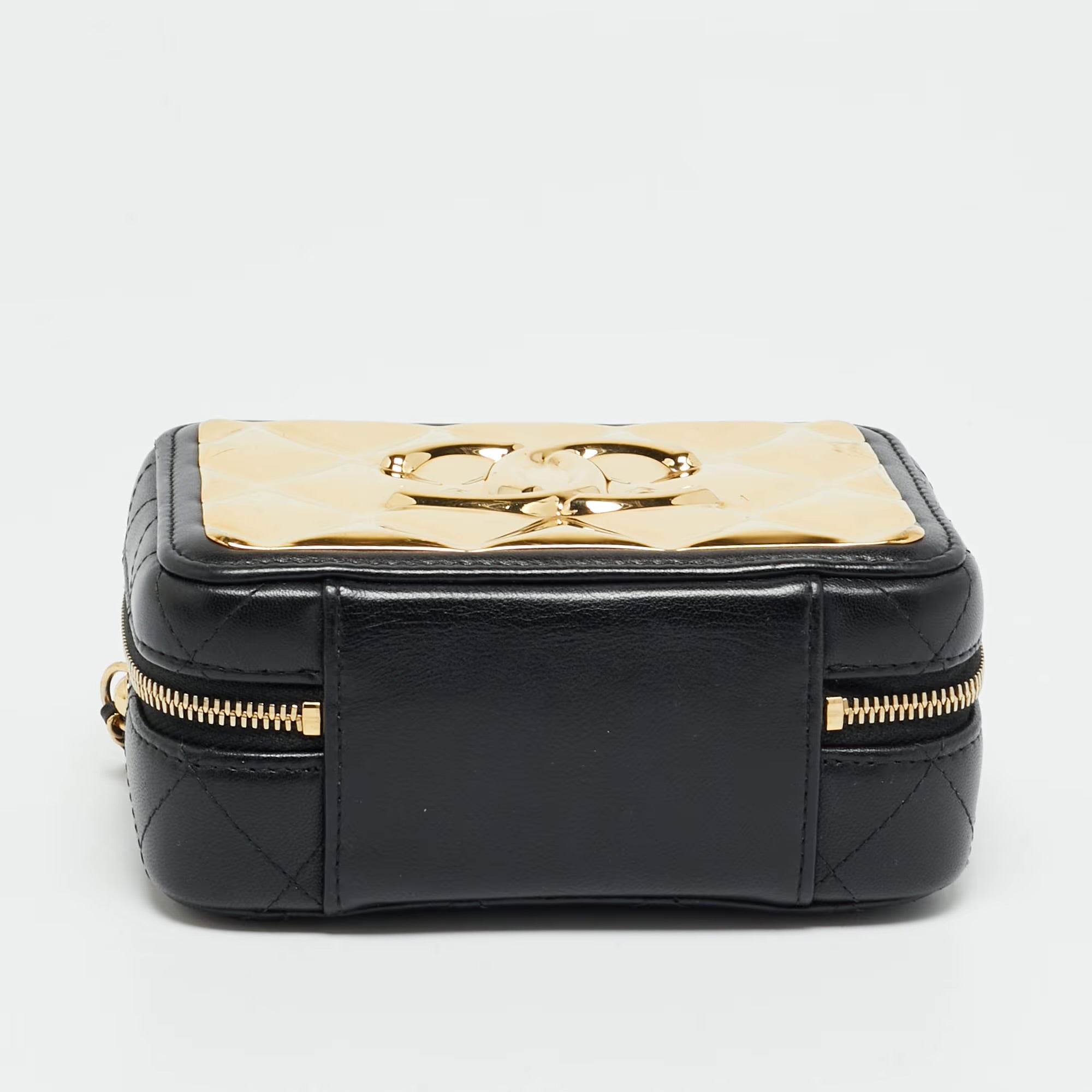 Chanel Vanity CC Metal Plate Mini Black/Gold Quilted Leather Shoulder Bag