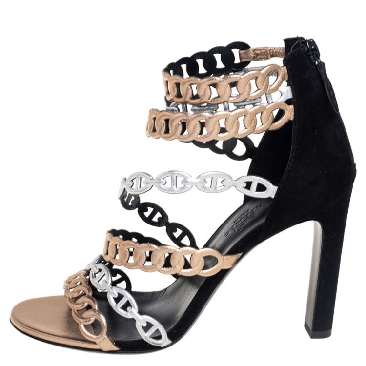 Hermes Multicolor Suede And Leather Romy Sandals Size 37