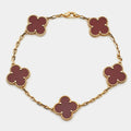 Van Cleef & Arpels Vintage Alhambra 18k Yellow Gold Carnelian 5 Motif Station Bracelet