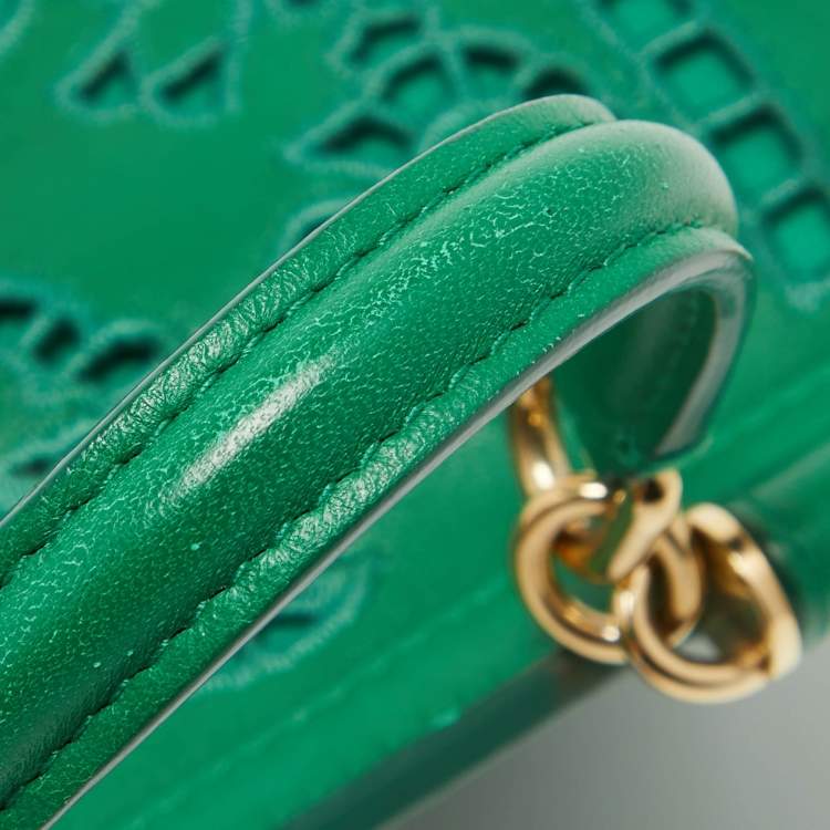 Dolce & Gabbana Green Leather Small Embroidered Miss Sicily Top Handle Bag