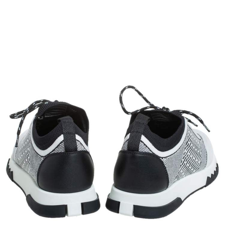 Hermes Black/White Suede And Knit Fabric Addict Sneakers Size 38.5