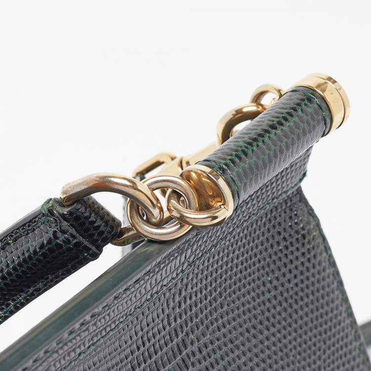 Dolce & Gabbana Green Lizard Embossed Leather Small Miss Sicily Top Handle Bag