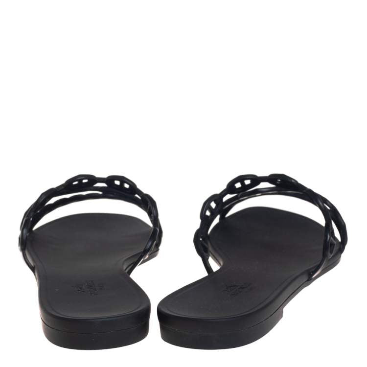 Hermes Black Rubber Chain Slide Sandals Size 39