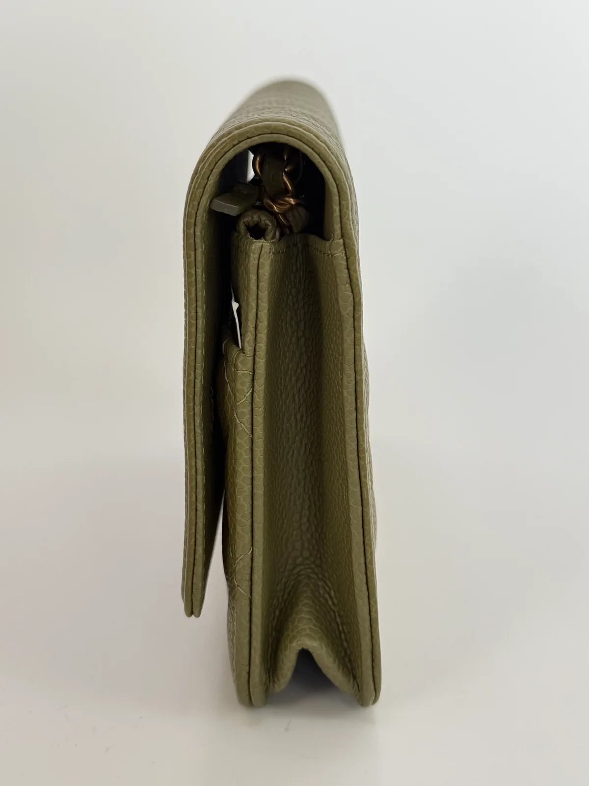 CHANEL BOY WALLET ON CHAIN IN KHAKI CAVIAR LEATHER WITH GHW