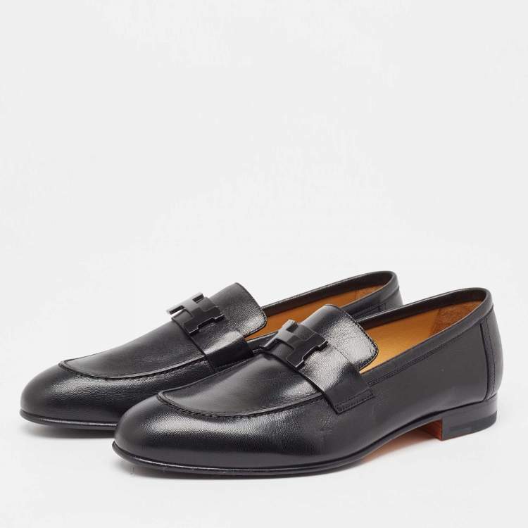 Hermès Black Leather Paris Loafers Size 41