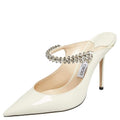 Jimmy Choo Cream Patent Leather Crystal Embellished Pointed Toe Mule Sandals Size 40
