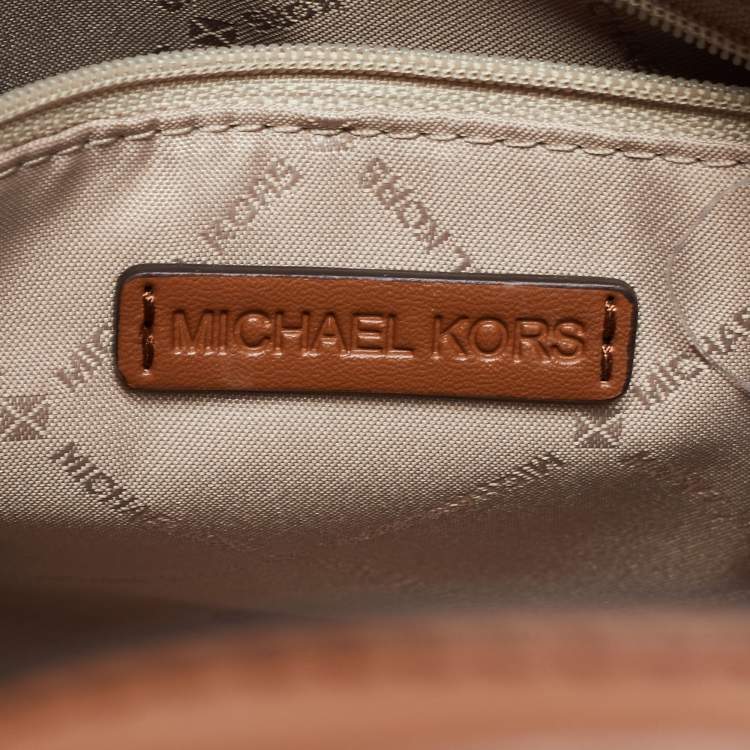 Michael Kors Brown/Beige Logo Jacquard Fabric and Faux Leather Small Mirella Tote