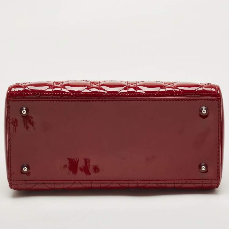 Dior Red Cannage Patent Leather Medium Lady Dior Tote