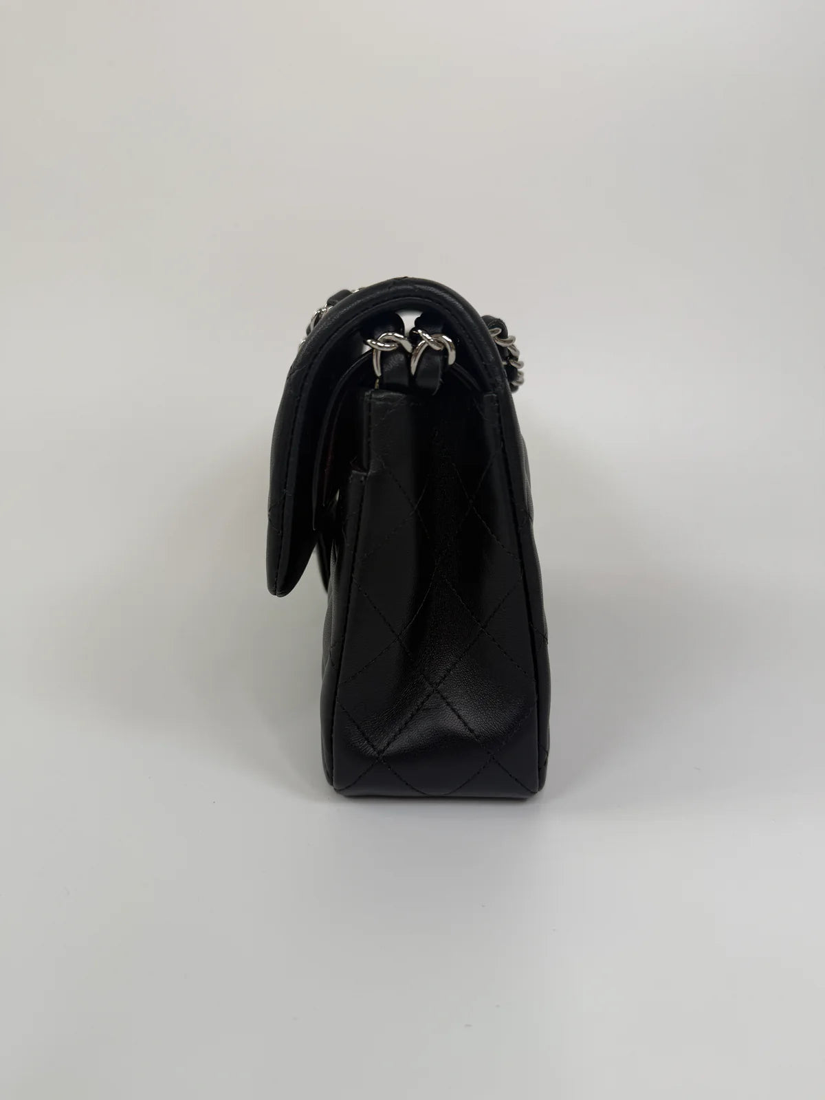 CHANEL SMALL CLASSIC DOUBLE FLAP IN BLACK LAMBSKIN LEATHER WITH SHW