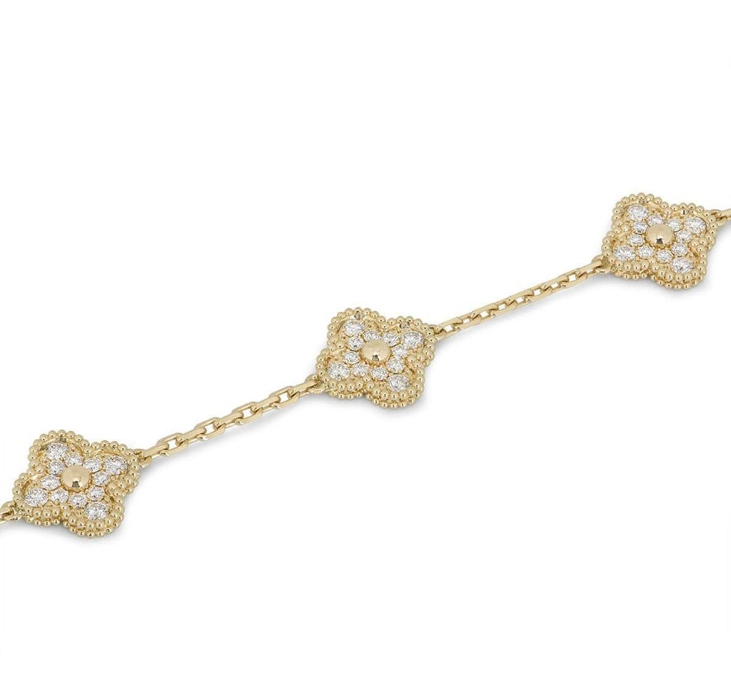 Van Cleef & Arpels 18k Yellow Gold 5 Diamond Motifs Vintage Alhambra Bracelet VCARA41400