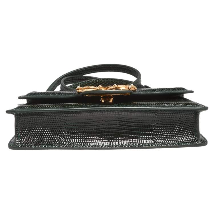 Dolce & Gabbana Green Lizard Embossed Leather Mini DG Amore Top Handle Bag