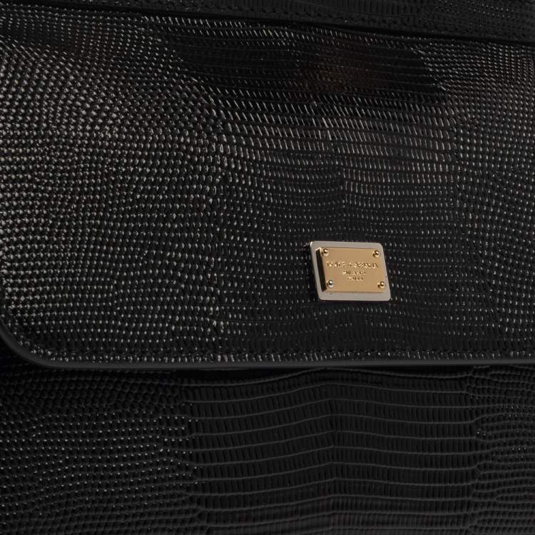 Dolce & Gabbana Black Lizard Embossed Leather Small Miss Sicily Top Handle Bag