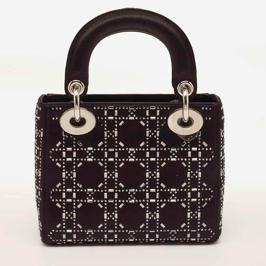 Dior Lady Dior Crystal Mini Black Cannage Satin Tote