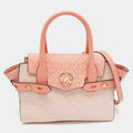 Michael Kors Pink/Peach Signature Coated Canvas Medium Carmen Flap Satchel