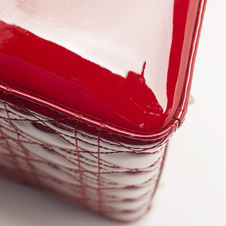 Dior Red Cannage Patent Leather Medium Lady Dior Tote