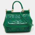 Dolce & Gabbana Green Leather Small Embroidered Miss Sicily Top Handle Bag