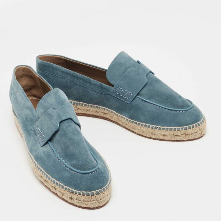 Hermes Blue Suede Trip Espadrille Flats Size 41