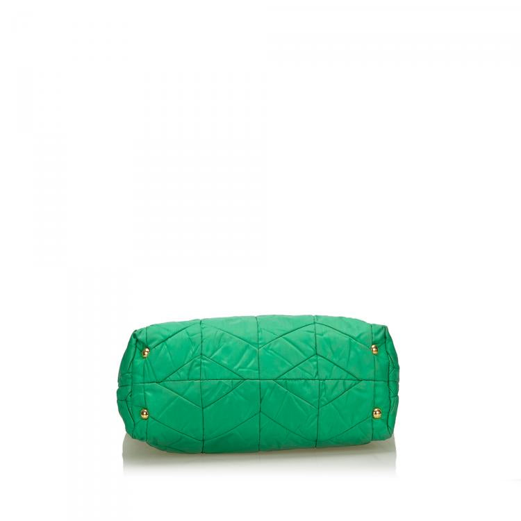Prada Green Quilted Tessuto Nylon Shopper Tote