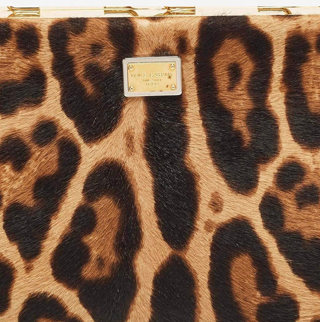 Dolce & Gabbana Miss Norma Brown/Beige Leopard Print Calf Hair Clutch