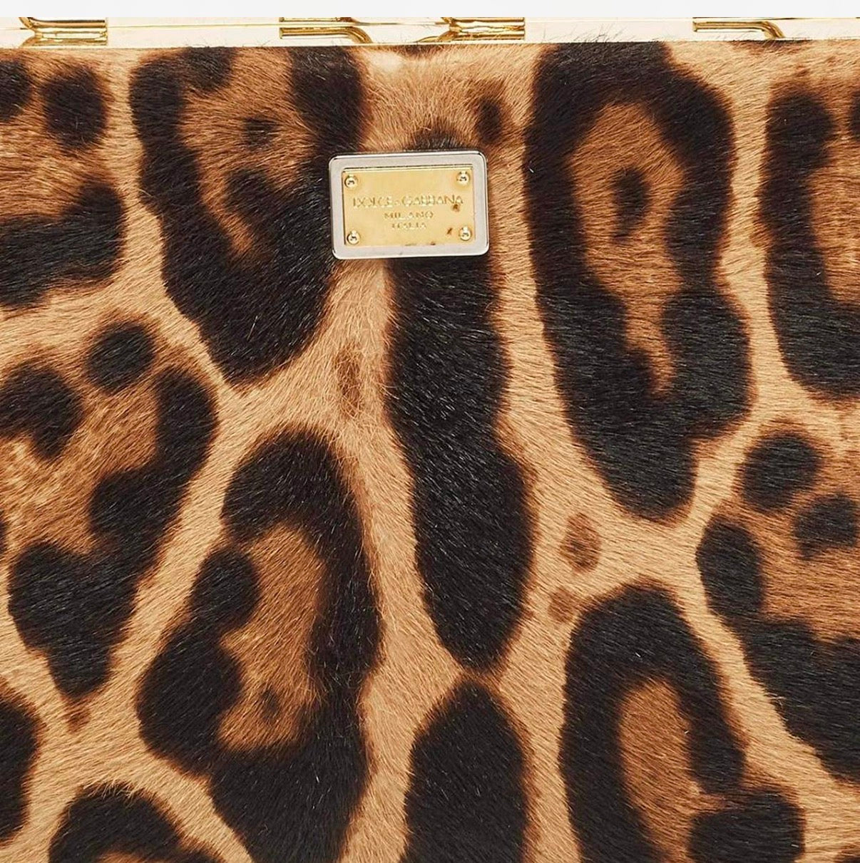 Dolce & Gabbana Miss Norma Brown/Beige Leopard Print Calf Hair Clutch