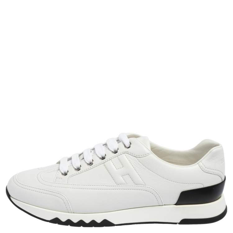 Hermes White Leather Low Top Trail Sneakers Size 39