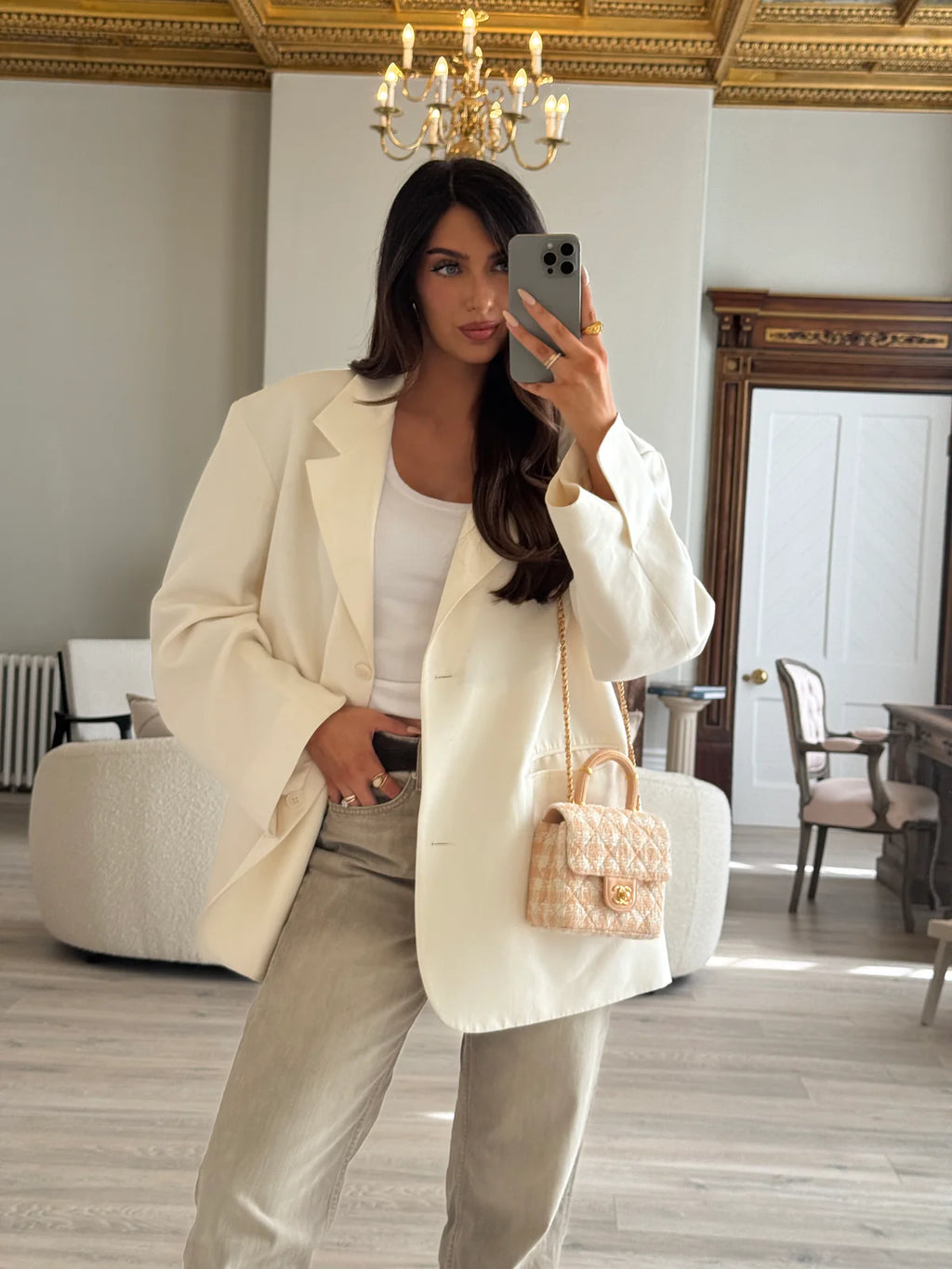 CHANEL MINI SQUARE FLAP WITH TOP HANDLE ANTIQUE GOLD HARDWARE