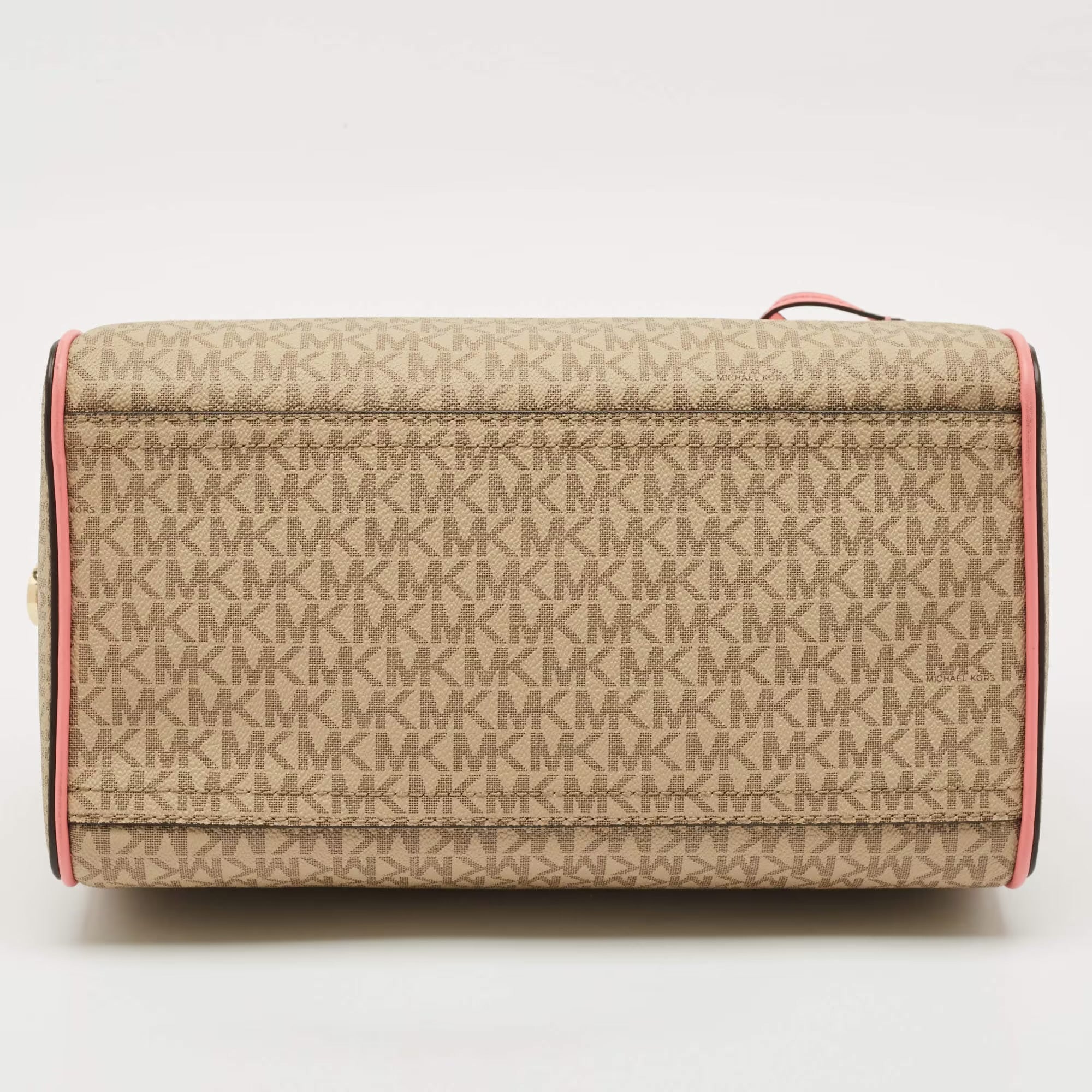 Michael Kors Tea Rose/Beige Signature Coated Canvas Medium Travel Duffle Bag