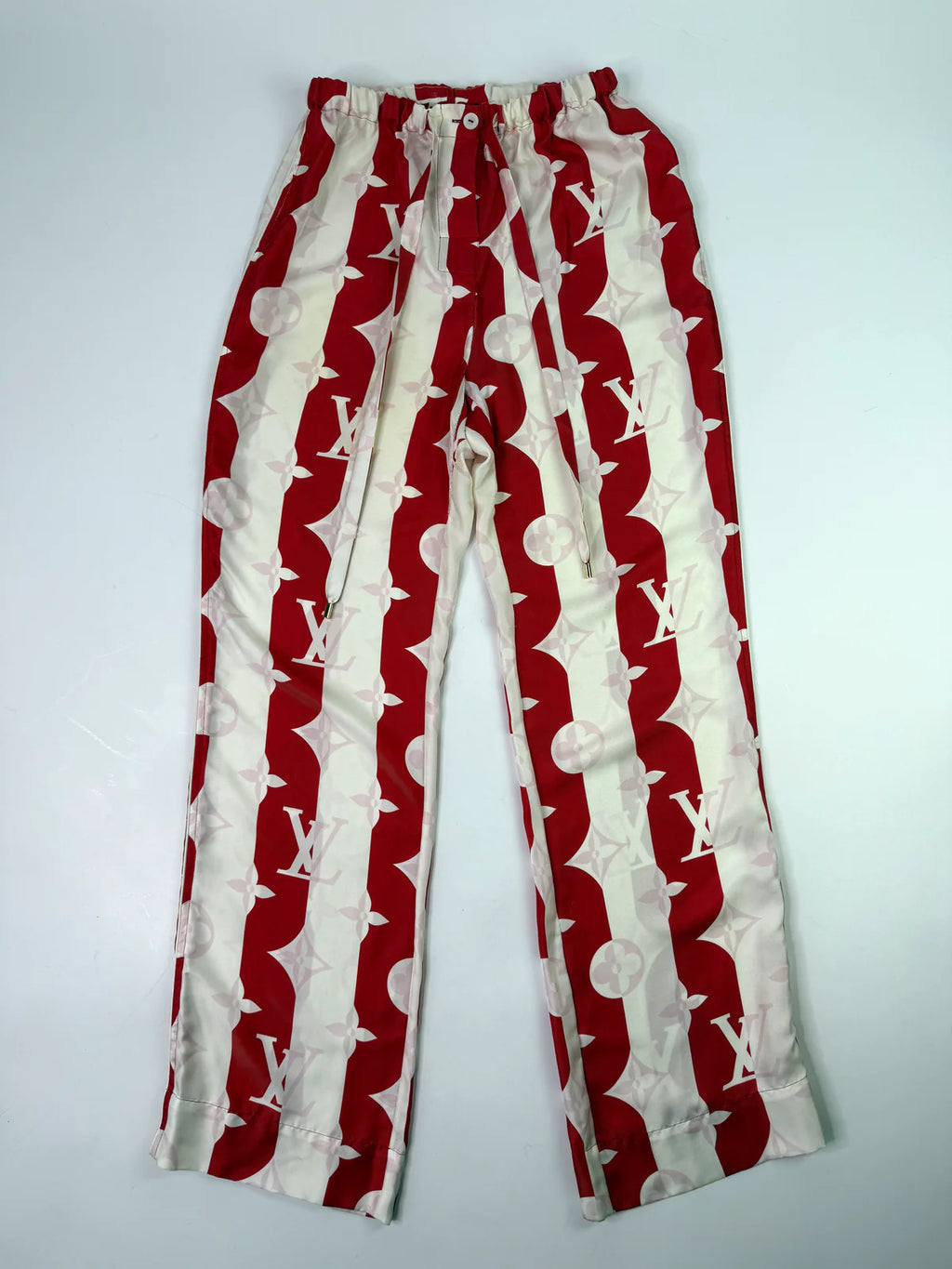 LOUIS VUITTON RED MONOGRAM SILK TWILL TROUSERS ( SIZE 38/10)