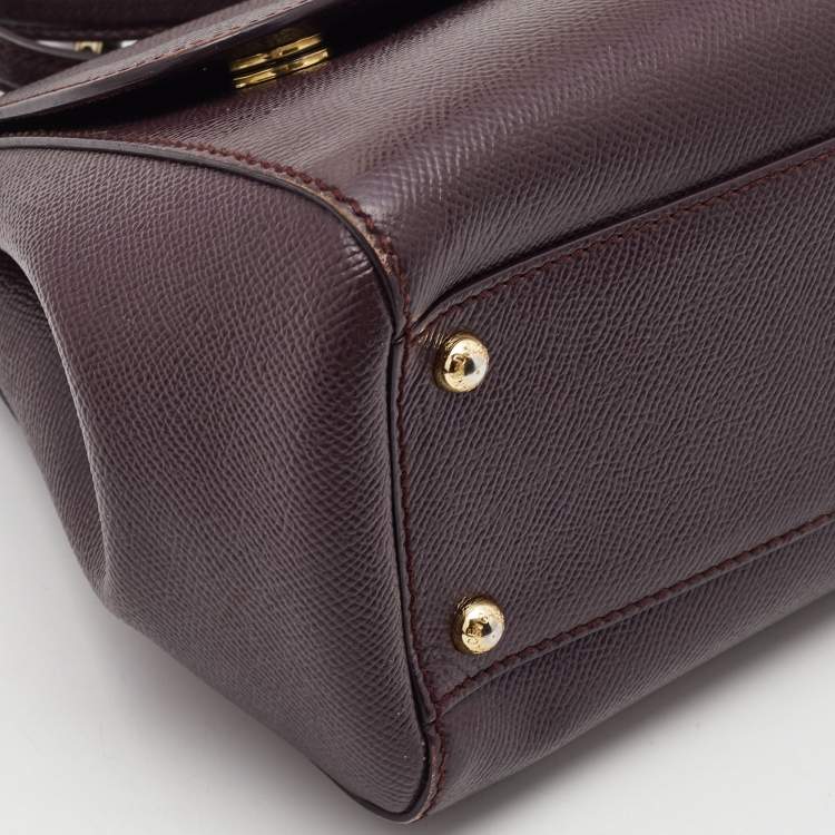 Dolce & Gabbana Burgundy Leather Medium Miss Sicily Top Handle Bag