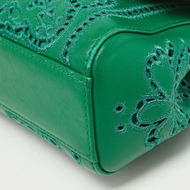 Dolce & Gabbana Green Leather Small Embroidered Miss Sicily Top Handle Bag