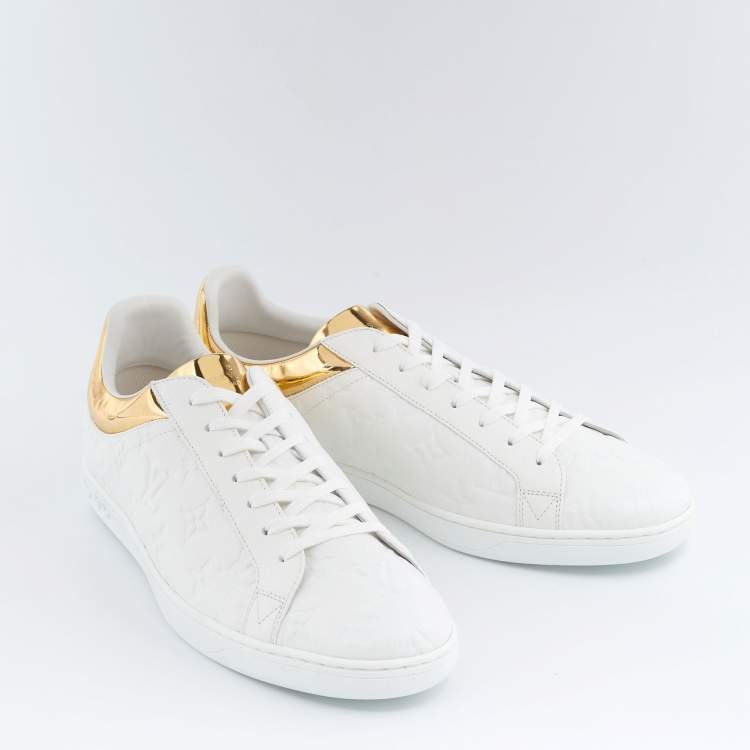 Louis Vuitton White/Gold Monogram Leather Luxembourg Sneakers Size 42.5
