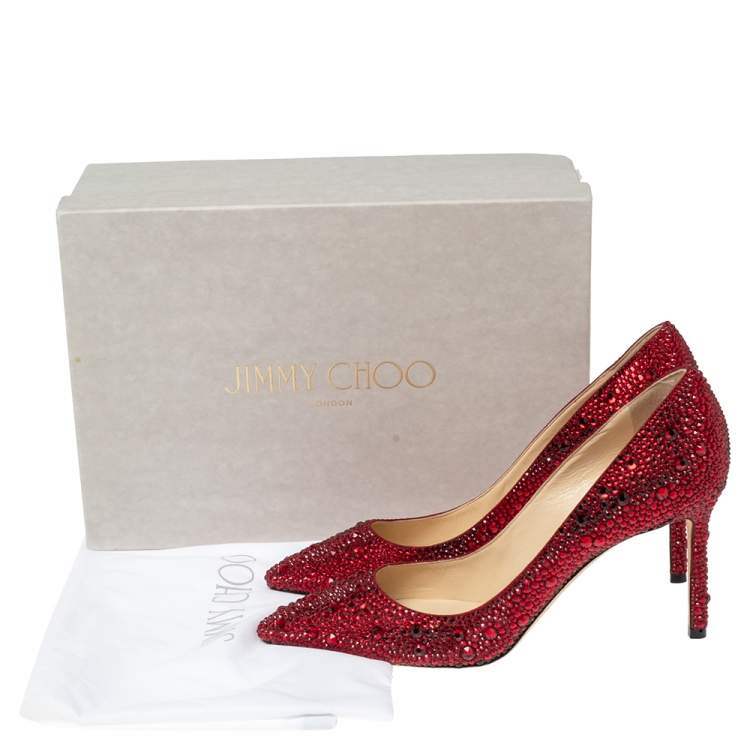 Jimmy Choo Red Crystal Embellished Romy Pumps Size 40