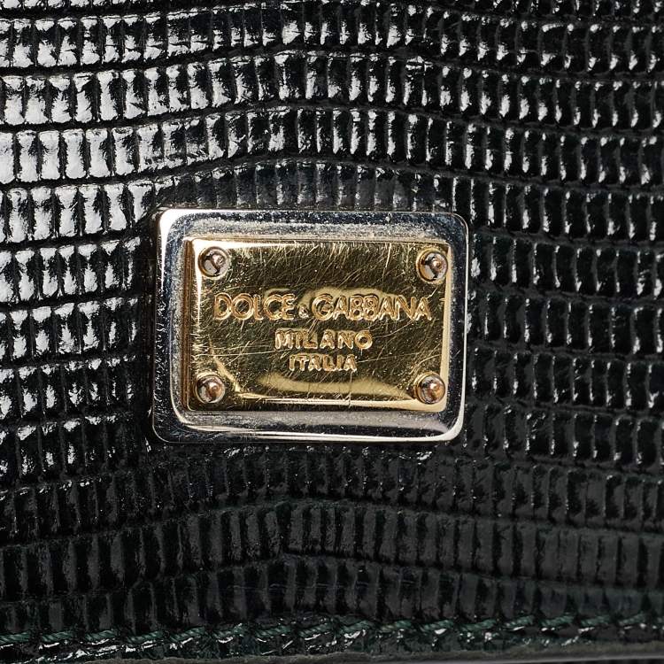 Dolce & Gabbana Green Lizard Embossed Leather Small Miss Sicily Top Handle Bag