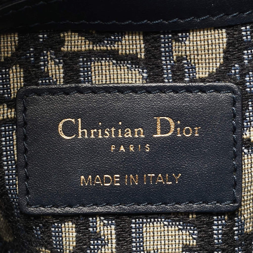 Dior Wicker Drawstring Navy Blue Oblique Canvas and Rattan Bucket Bag