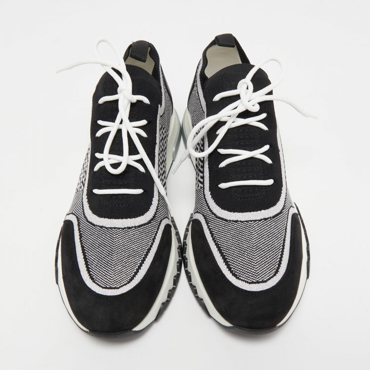 Hermes Black/White Fabric and Suede Addict Sneakers Size 39.5