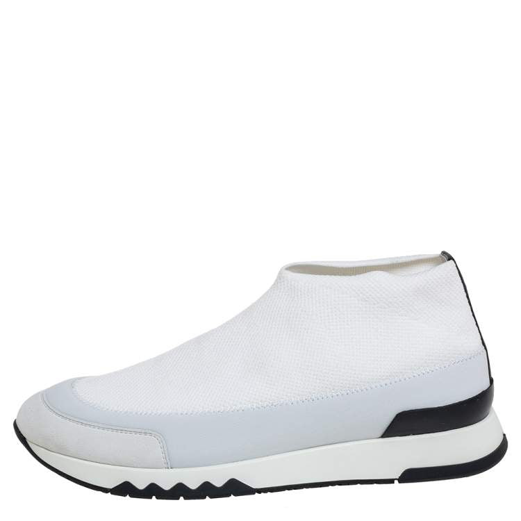 Hermes White Knit Fabric And Neoprene Tokyo Slip On Sneakers Size 37
