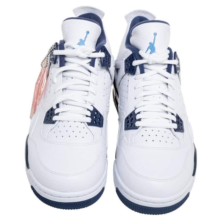 Air Jordan White/Legend Blue Leather Columbia Jordan 4 Retro Sneakers Size 42