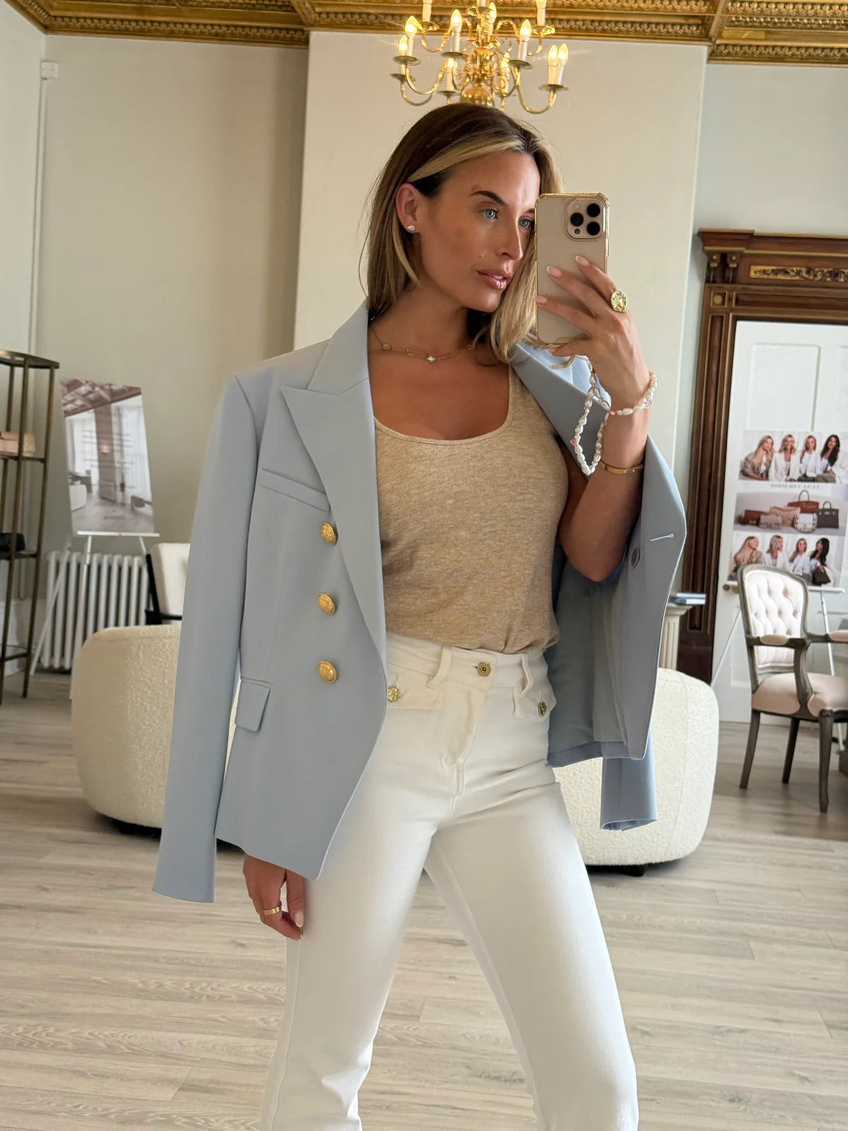 BALMAIN POWDER BLUE BLAZER (SIZE FR46/UK18)