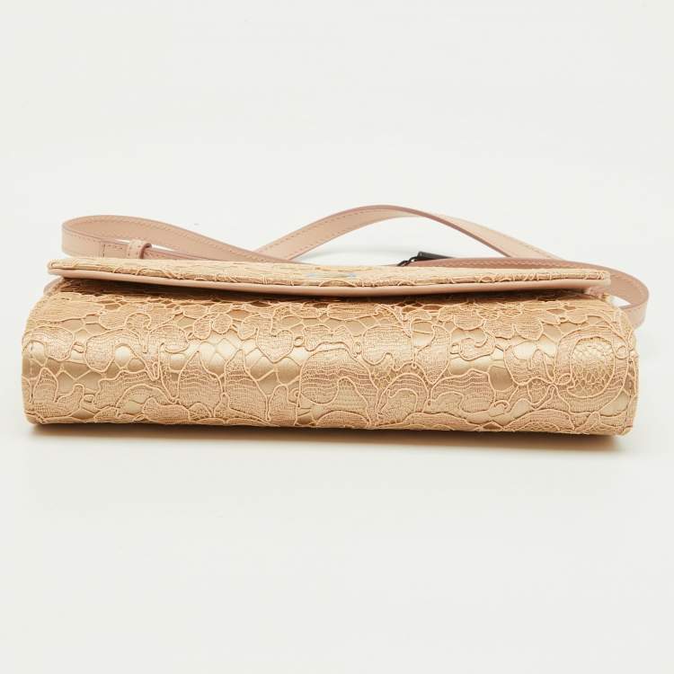 Dolce & Gabbana Beige Lace and Satin Sicily Flap Clutch