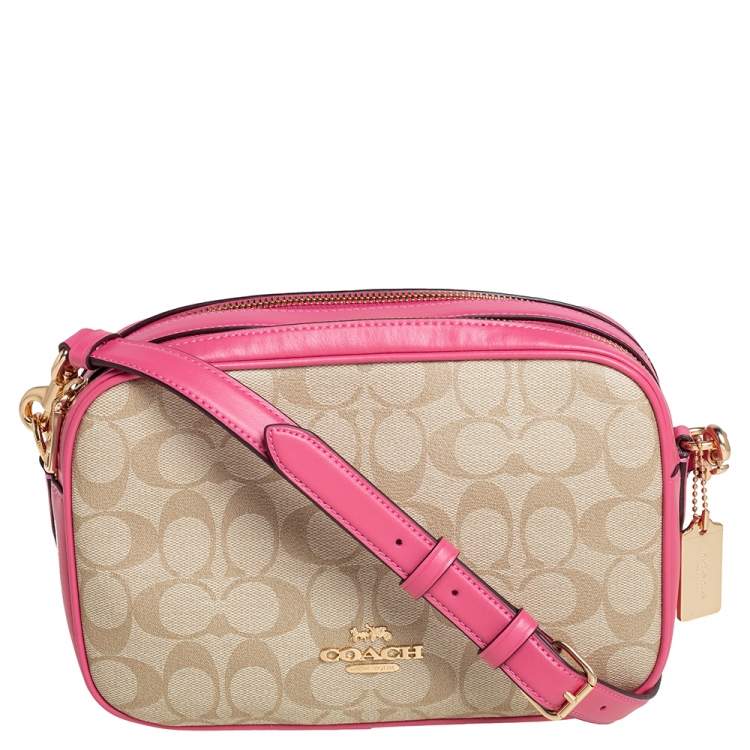 Coach Beige/Pink Signature Coated Canvas and Leather Jes Crossbody Bag