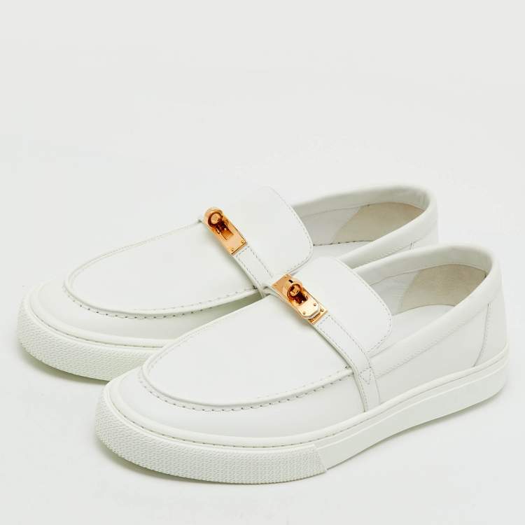 Hermes White Leather Game Slip On Sneakers Size 41