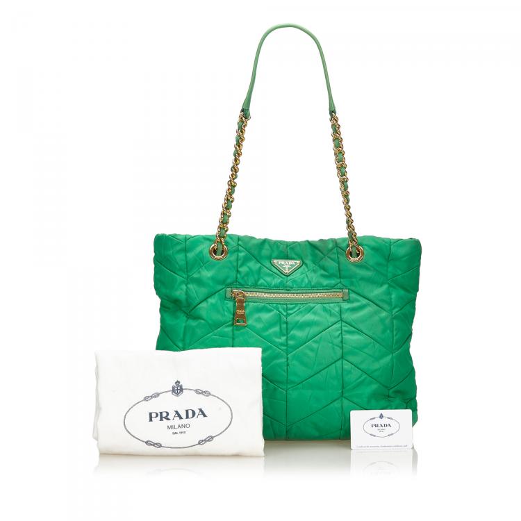 Prada Green Quilted Tessuto Nylon Shopper Tote