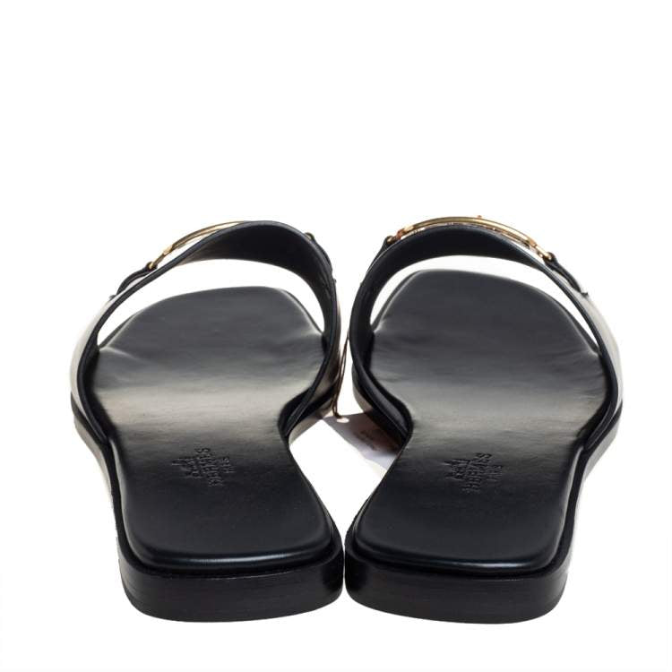 Hermès Black Leather Villa Sandals Size 38